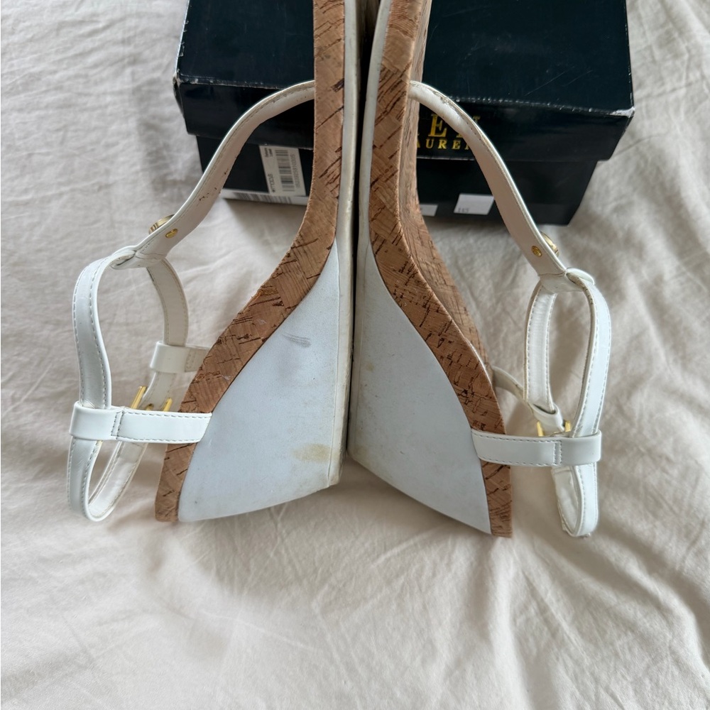 Vintage White Patent REETA Ralph Lauren Heeled Cork Sandal - Picture 8 of 8